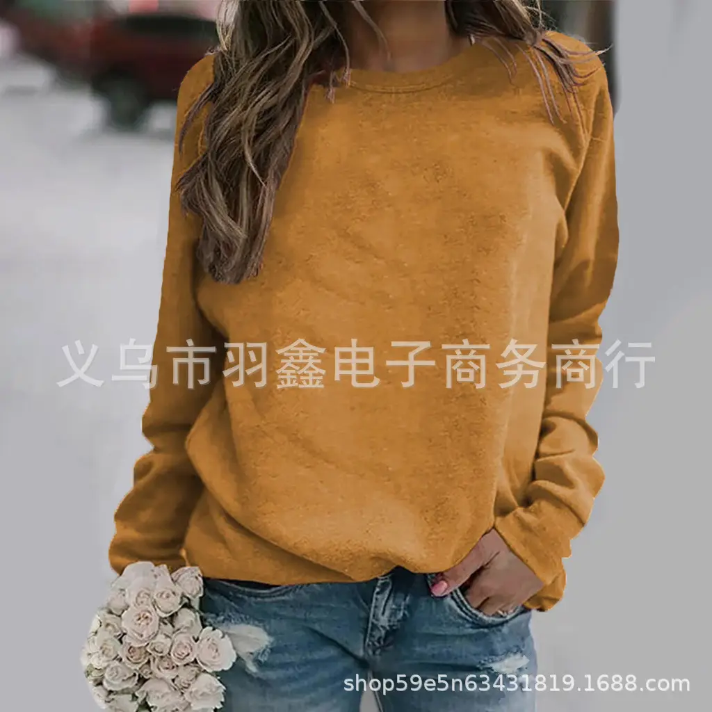 Women's Red Long Sleeve Sweatshirt Solid Color Loose Fit - Image 8