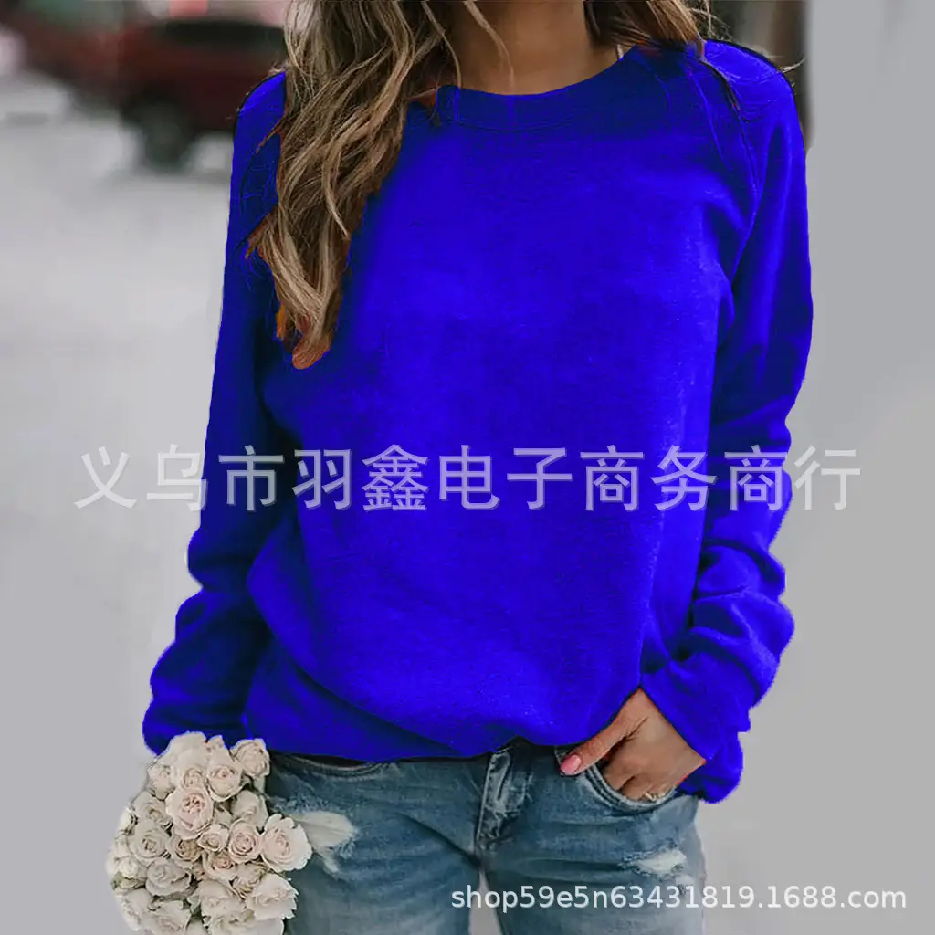 Women's Red Long Sleeve Sweatshirt Solid Color Loose Fit - Image 9