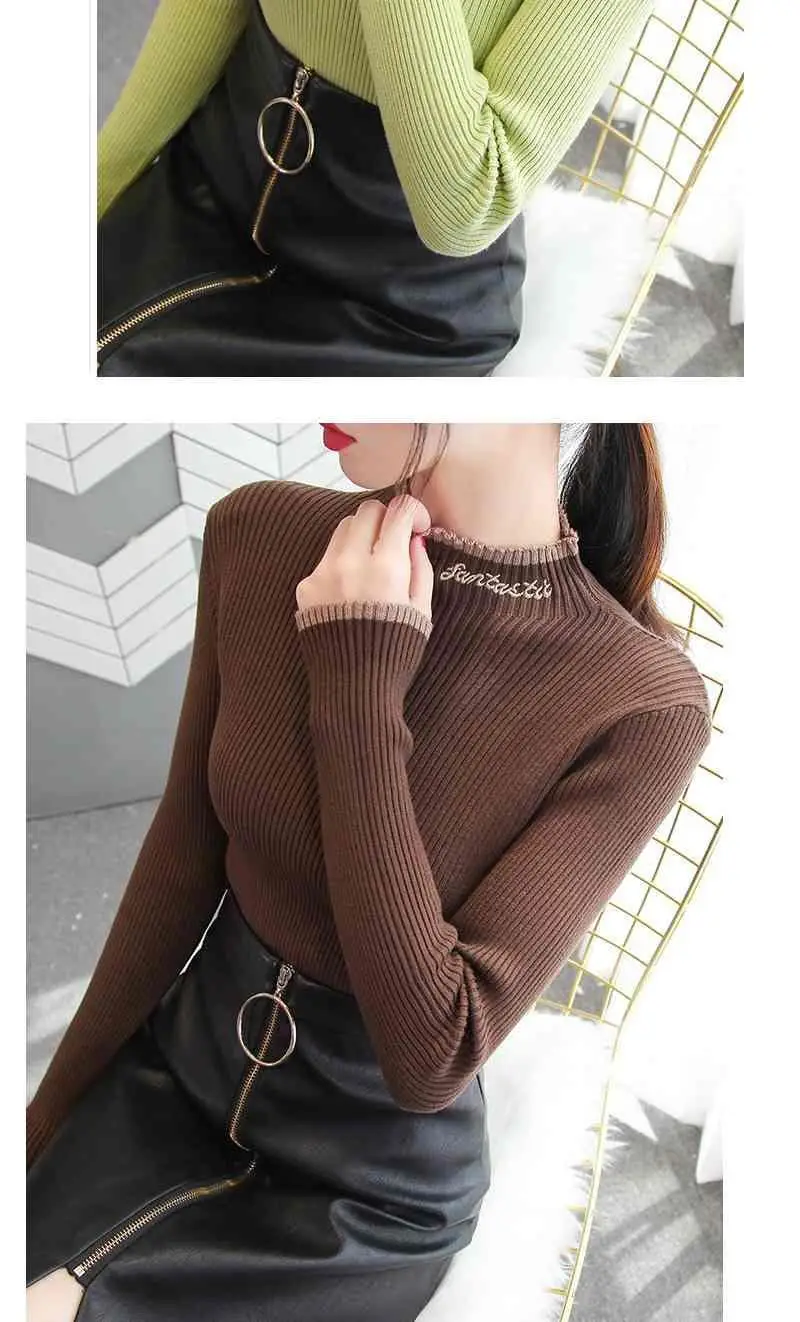 Women's Green Knit Half Turtleneck Long Sleeve Top — feature 10