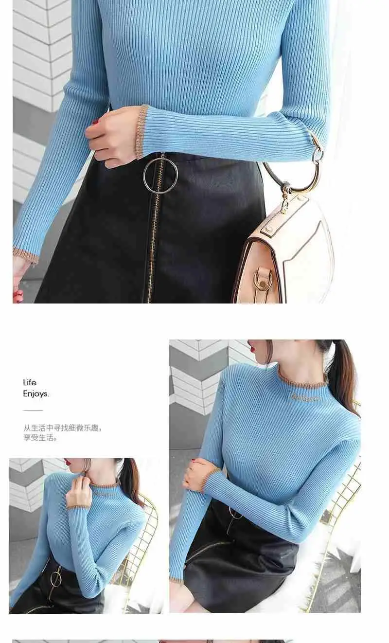 Women's Green Knit Half Turtleneck Long Sleeve Top — feature 13
