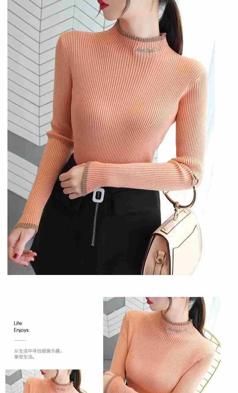Women's Green Knit Half Turtleneck Long Sleeve Top — feature 14