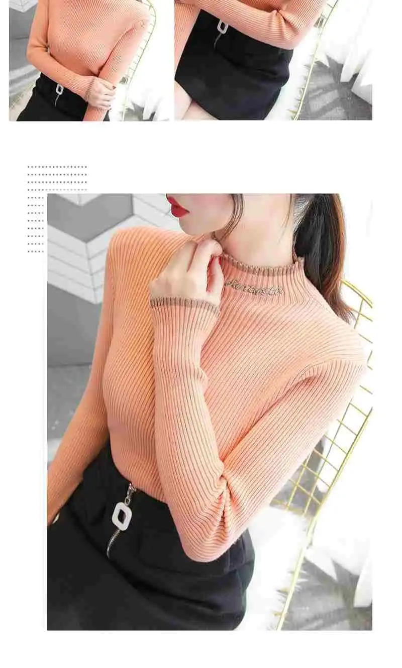 Women's Green Knit Half Turtleneck Long Sleeve Top — feature 15