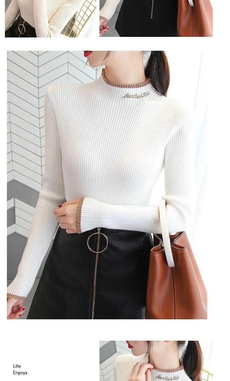 Women's Green Knit Half Turtleneck Long Sleeve Top — feature 5