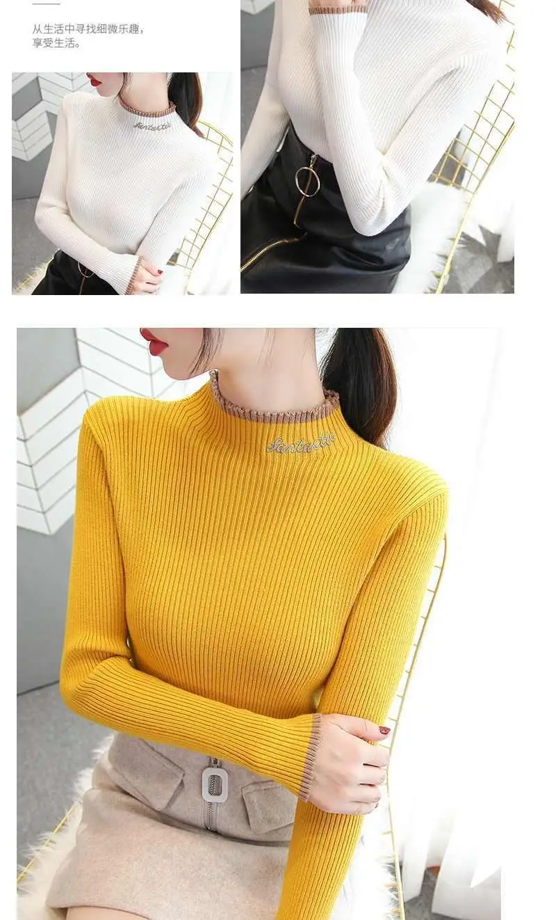 Women's Green Knit Half Turtleneck Long Sleeve Top — feature 6