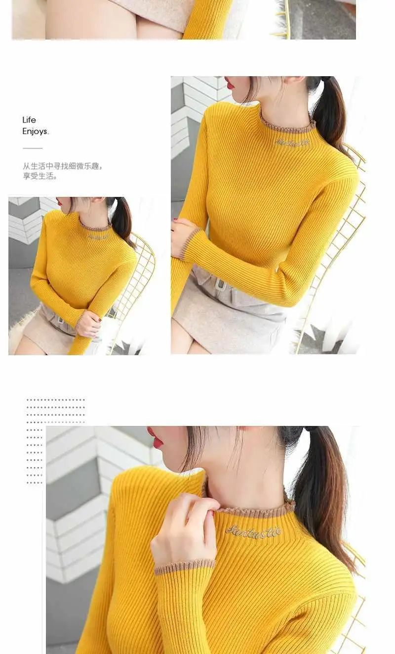 Women's Green Knit Half Turtleneck Long Sleeve Top — feature 7