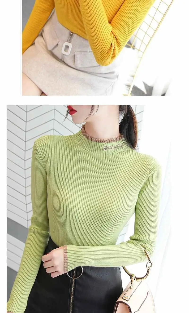 Women's Green Knit Half Turtleneck Long Sleeve Top — feature 8