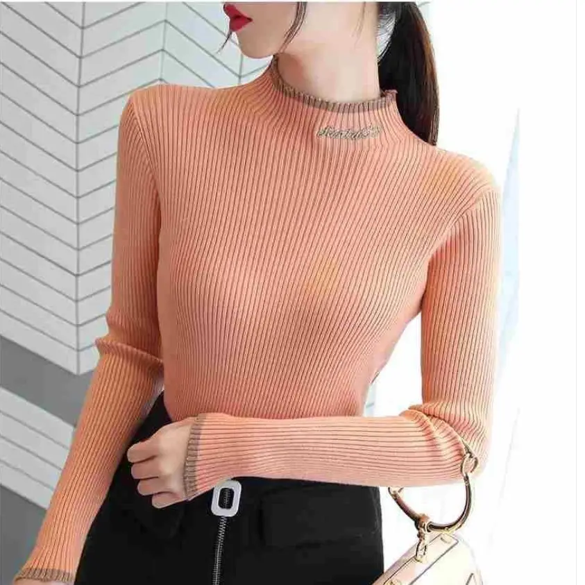 Women's Green Knit Half Turtleneck Long Sleeve Top