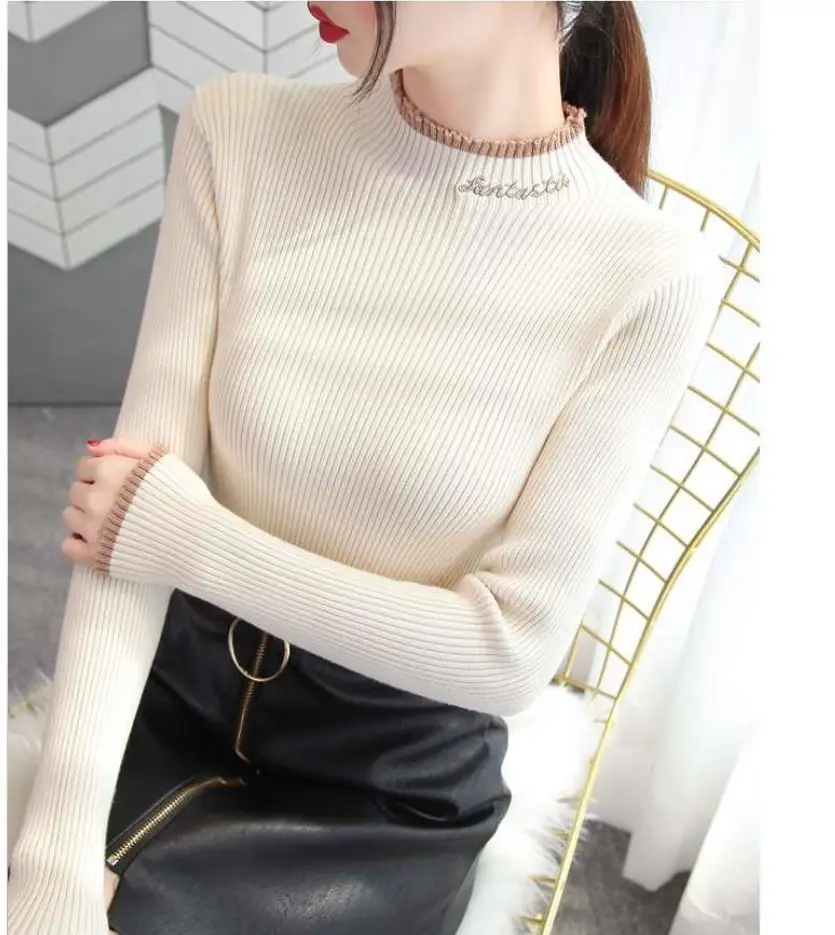 Women's Green Knit Half Turtleneck Long Sleeve Top