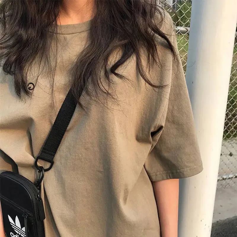 2026 Summer Korean Embroidered T-Shirt Women Loose Sleeve Green - Image 4