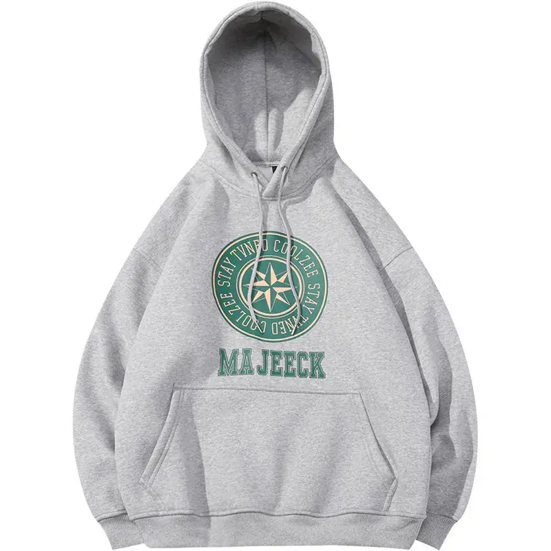 Men Grey Hoodie with Majestic Logo Print - Image 8