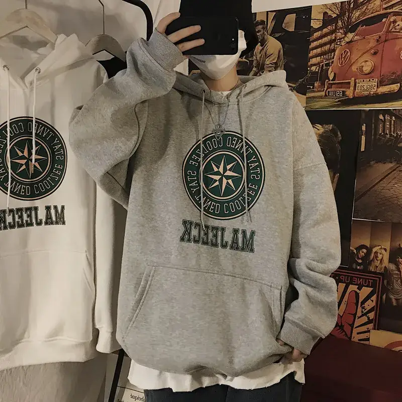 Men Grey Hoodie with Majestic Logo Print - Image 3