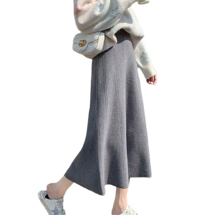 2022 Women's Grey Knitted Pleated Skirt Set - Image 8