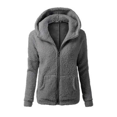Women's Fleece Hoodie Brown Winter Jacket