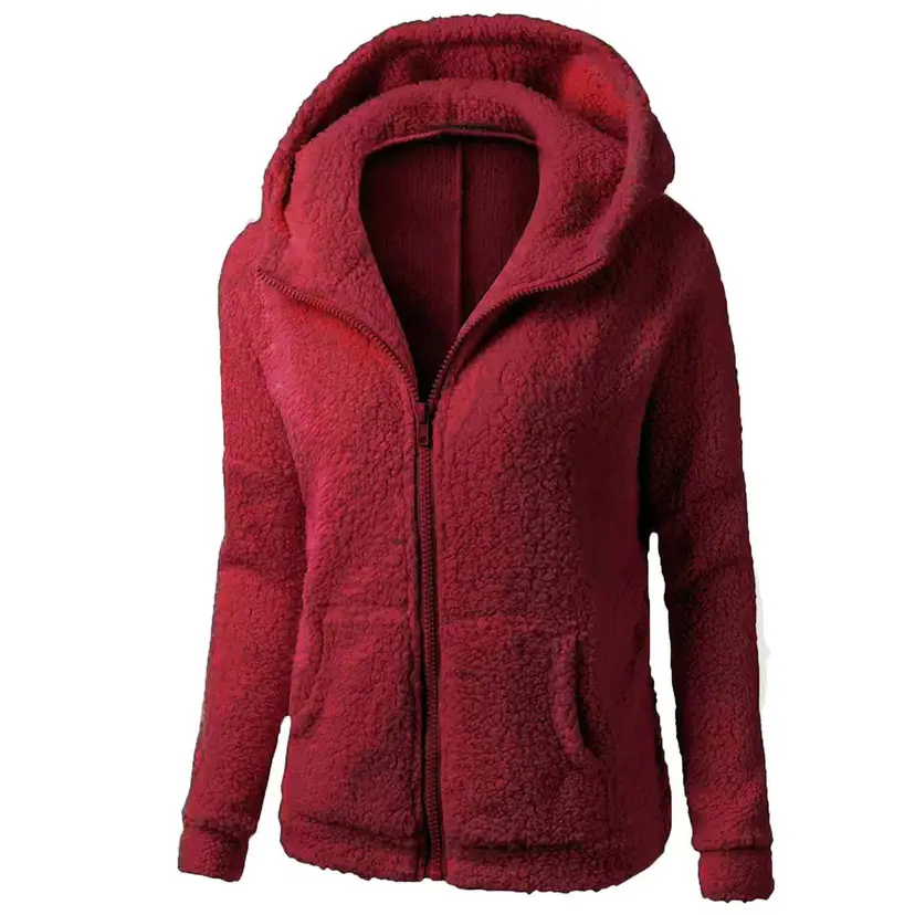 Women's Fleece Hoodie Brown Winter Jacket