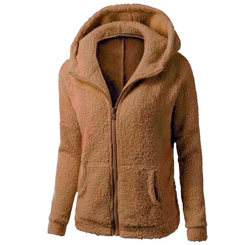 Women's Fleece Hoodie Brown Winter Jacket
