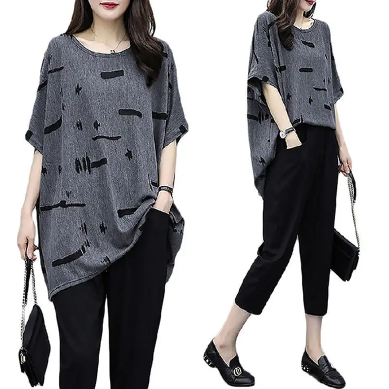 2026 Summer Plus Size Women's T-shirt Set with Black Pants - Image 5