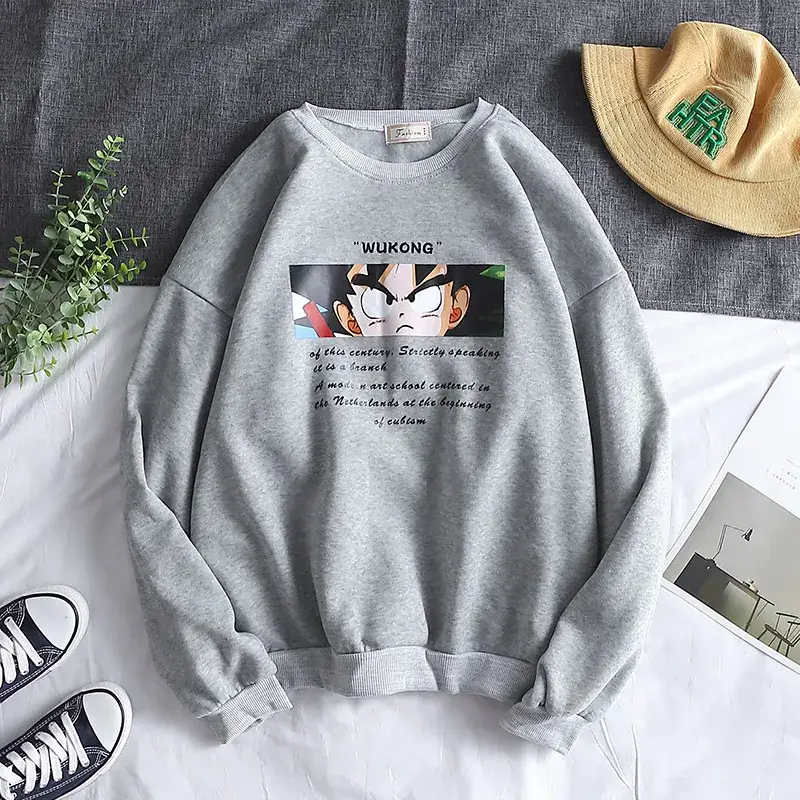 Men Korean Style Sweatshirt Grey Loose Fit Long Sleeve