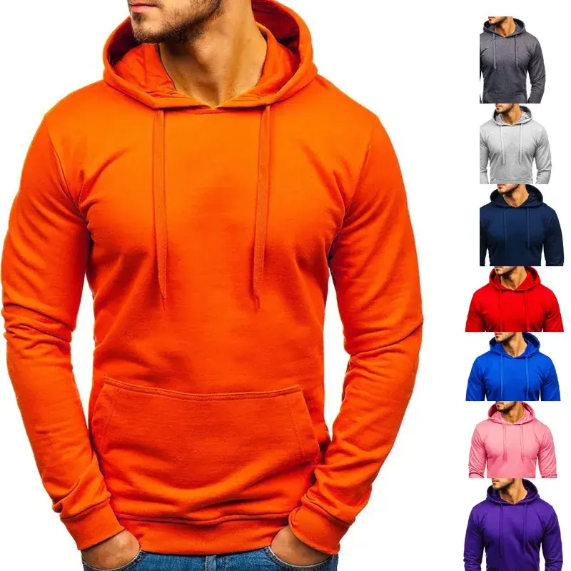 Blue Hooded Pullover for Men Solid Color Loose Fit - Image 2