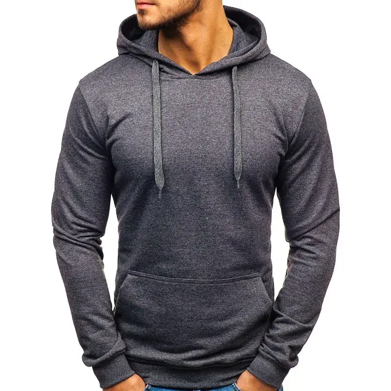 Blue Hooded Pullover for Men Solid Color Loose Fit - Image 3
