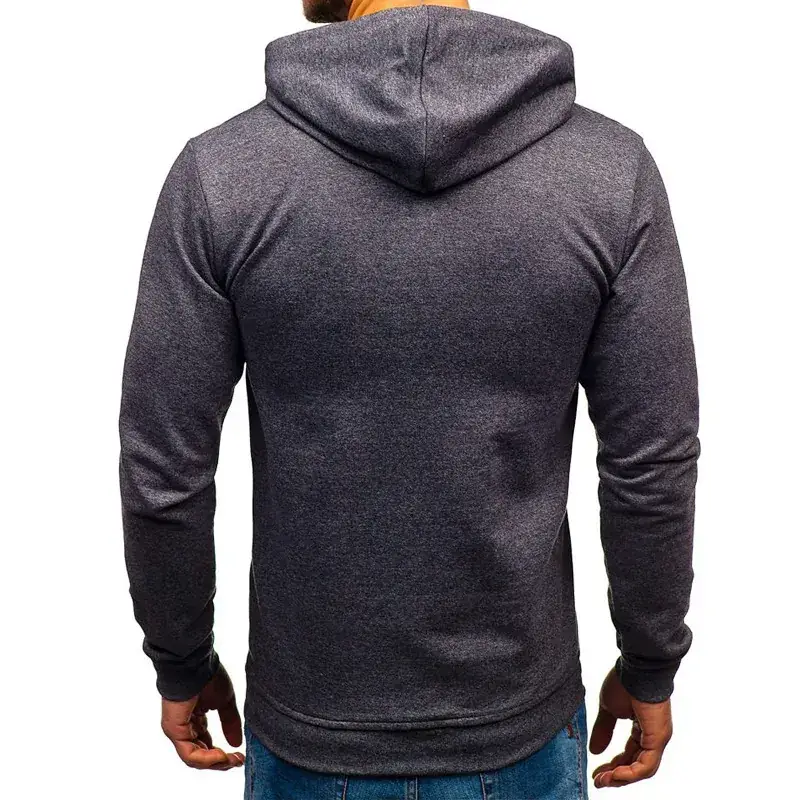Blue Hooded Pullover for Men Solid Color Loose Fit - Image 4