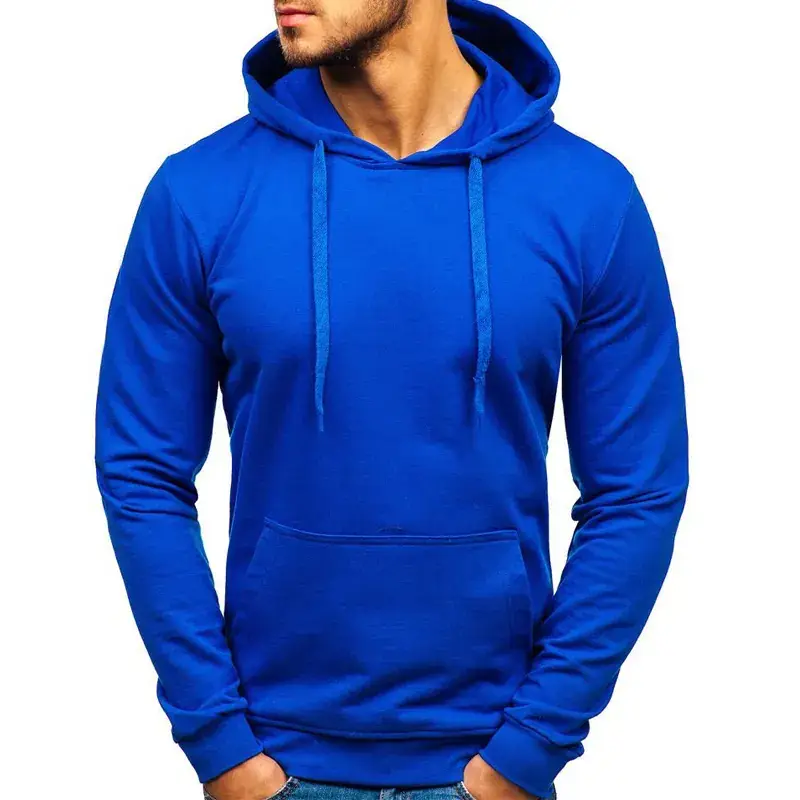 Blue Hooded Pullover for Men Solid Color Loose Fit - Image 5