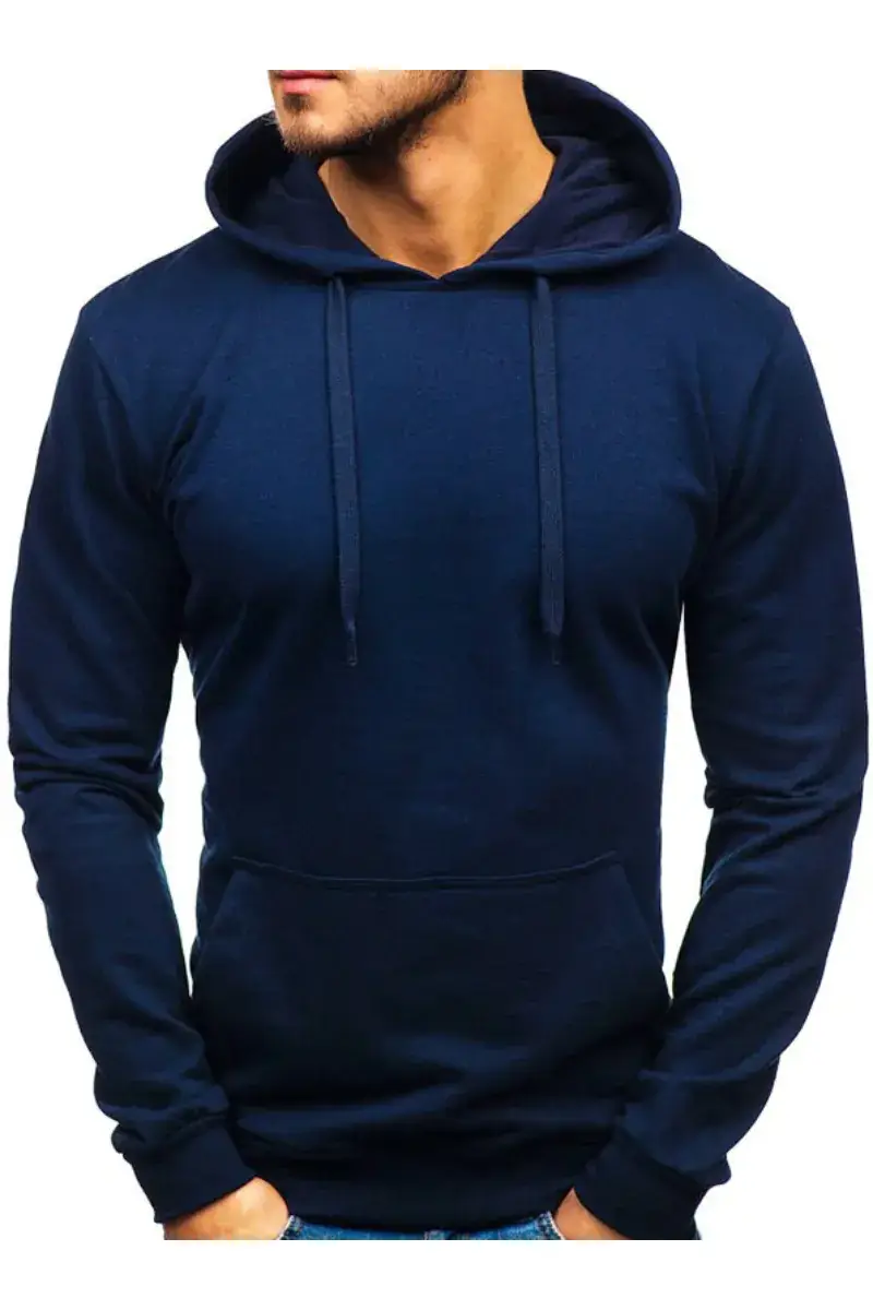 Blue Hooded Pullover for Men Solid Color Loose Fit - Image 6