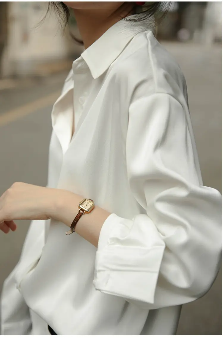 White Mercerized Satin Women's Shirt Small — feature 1