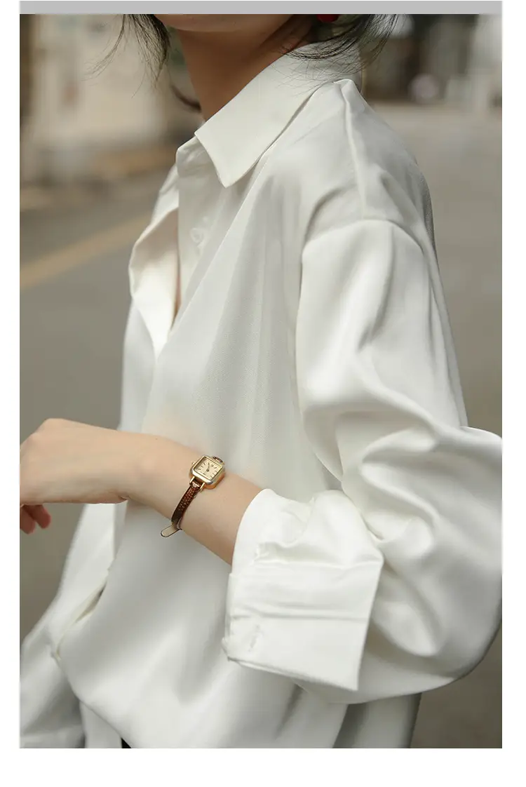 White Mercerized Satin Women's Shirt Small — feature 10