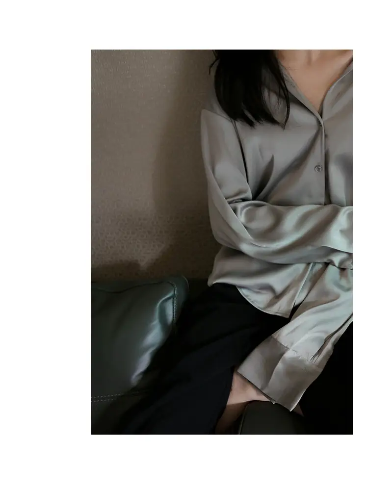 White Mercerized Satin Women's Shirt Small — feature 17