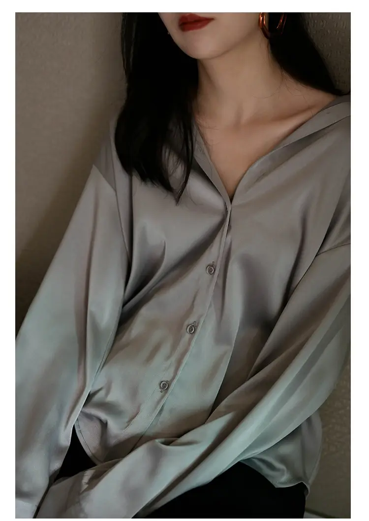 White Mercerized Satin Women's Shirt Small — feature 18