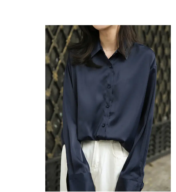 White Mercerized Satin Women's Shirt Small — feature 7