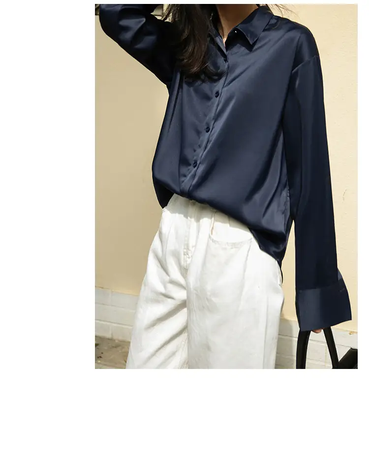 White Mercerized Satin Women's Shirt Small — feature 8