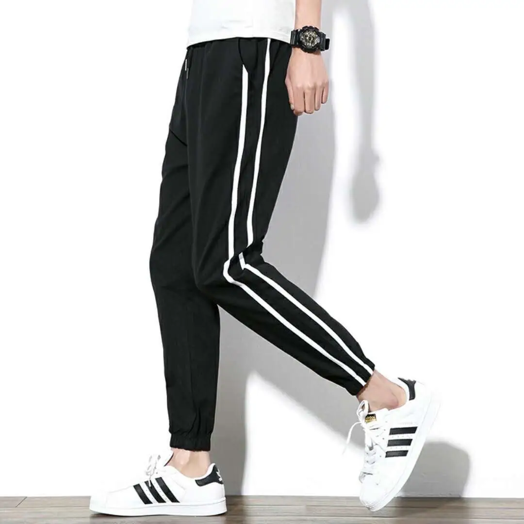 Men's Black Warm Full-Length Track Pants with Drawstring Waist - Image 6