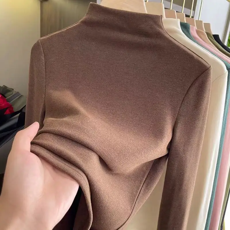 Women's Black Velvet Neck Shirt 2024 Winter Warm Skin-Friendly - Image 8