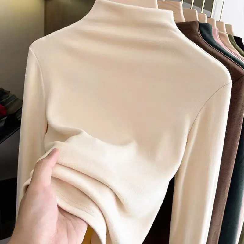 Women's Black Velvet Neck Shirt 2024 Winter Warm Skin-Friendly - Image 9