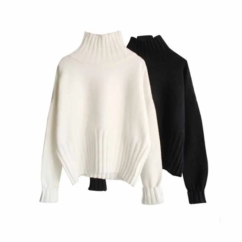 Women's 2023 White Loose Half-Turtleneck Sweater Top