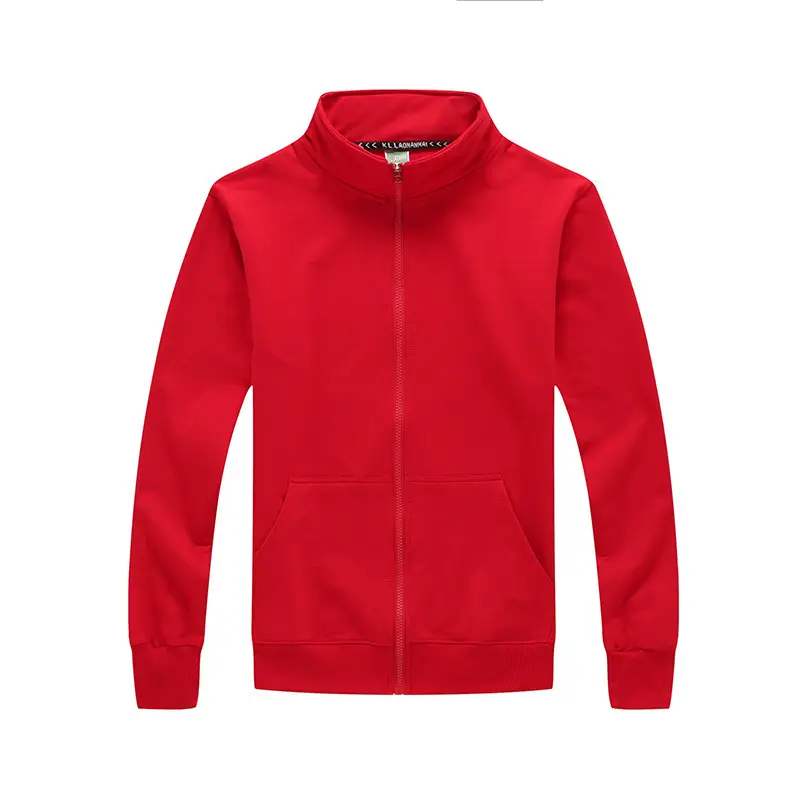 Men Full Zip Hoodie Pink Solid Color - Image 10