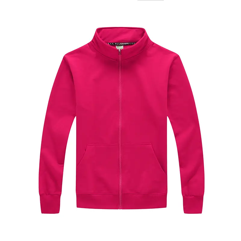 Men Full Zip Hoodie Pink Solid Color - Image 6