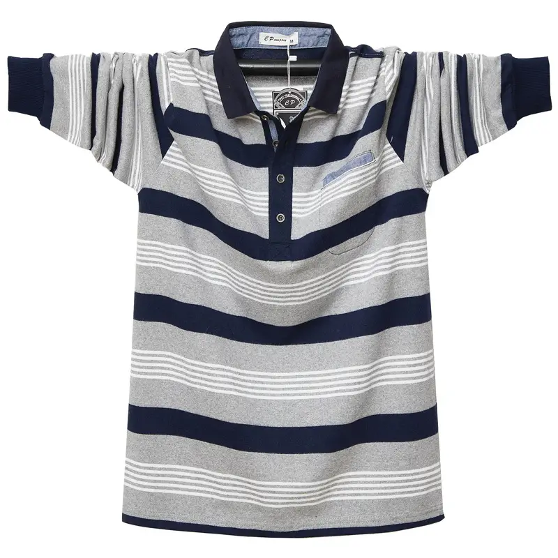 Men Striped Polo T-Shirt Green Blue White Medium - Image 2