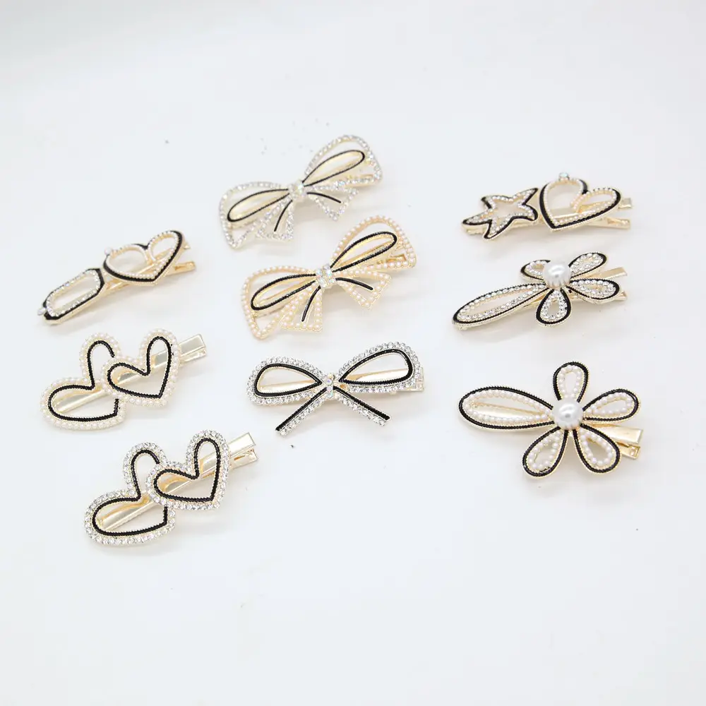 Sweet Double Heart Diamond Rice Pearl Hairpin for Women - Image 7