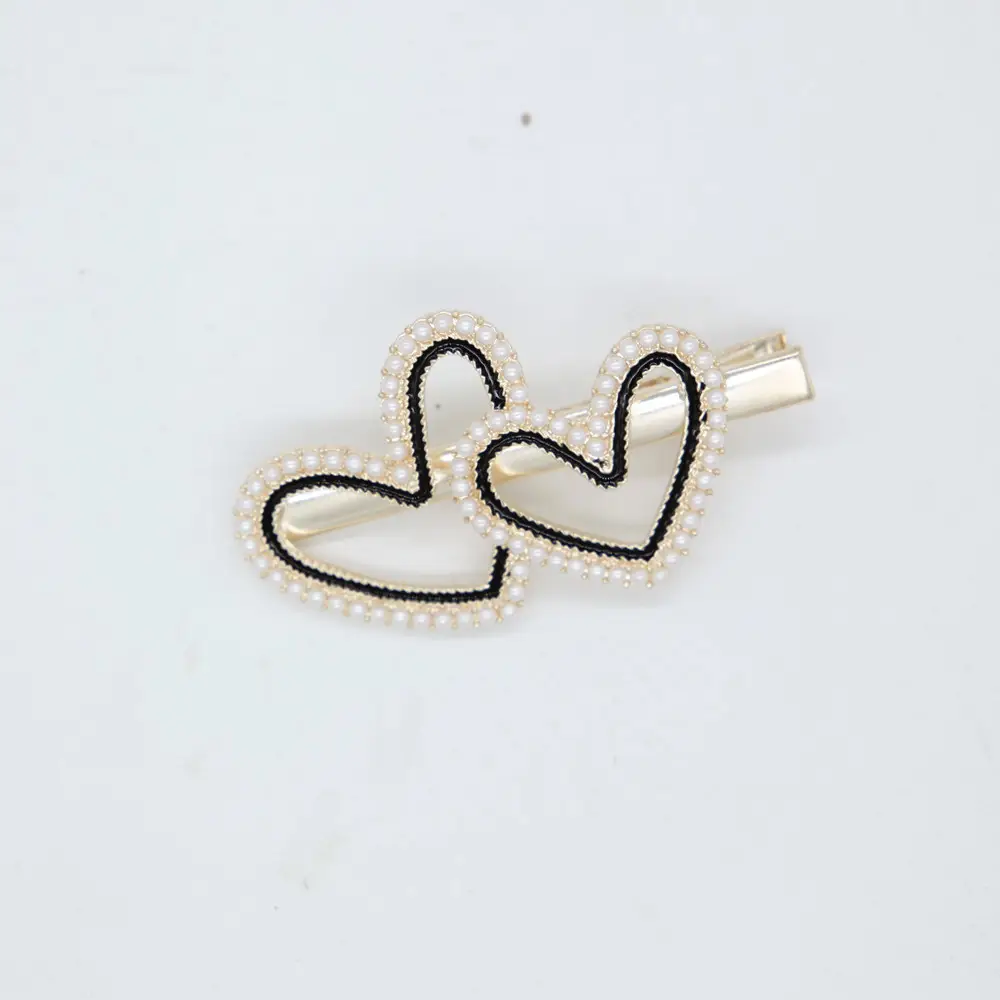 Sweet Double Heart Diamond Rice Pearl Hairpin for Women - Image 3