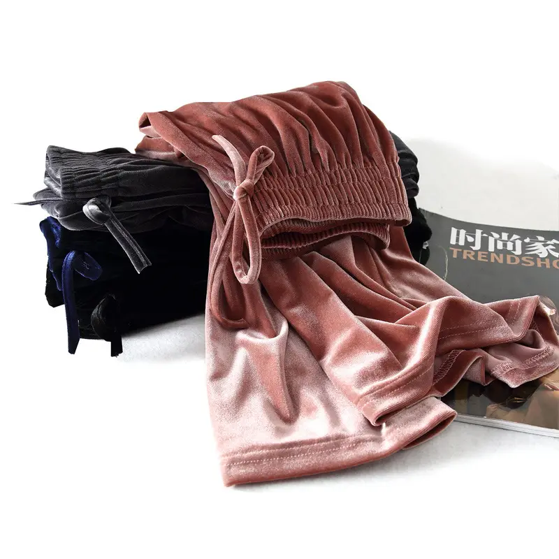 Gold Velvet Wide Leg Pants for Women Large - Image 5