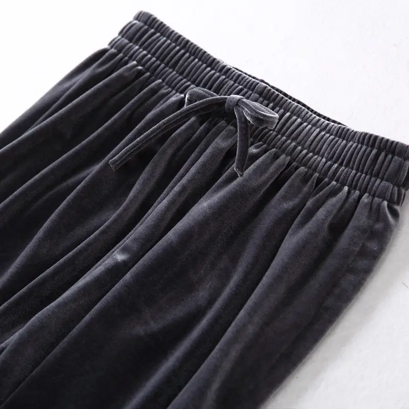 Gold Velvet Wide Leg Pants for Women Large - Image 6