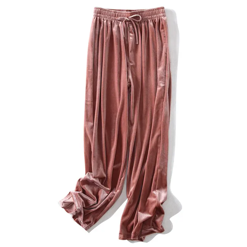 Gold Velvet Wide Leg Pants for Women Large - Image 8