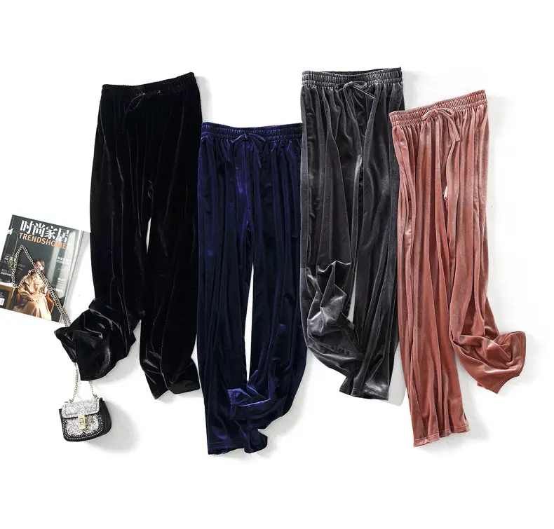 Gold Velvet Wide Leg Pants for Women Large — feature 4
