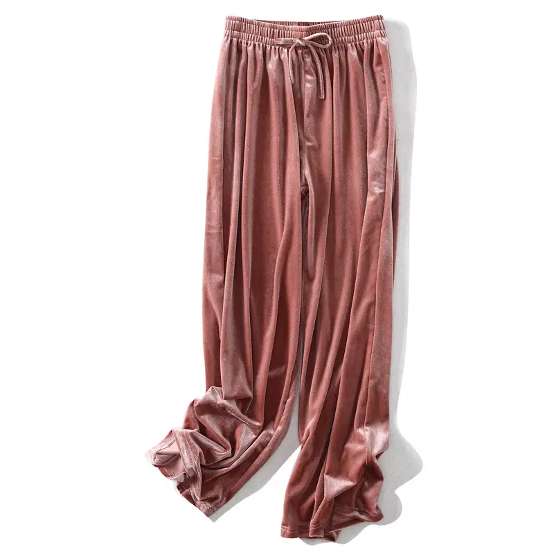 Gold Velvet Wide Leg Pants for Women Large - Image 2