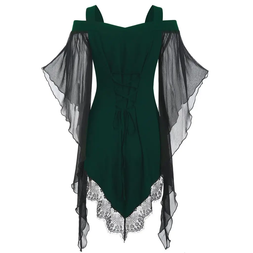 Black Gothic Swing Sleeve Chiffon Top with Lace Trim - Image 8