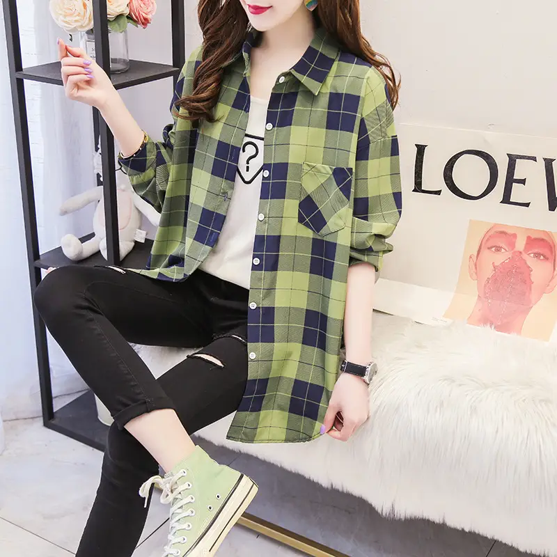 Women Plaid Long Sleeve Shirt Pink Blue Loose 2025 - Image 7