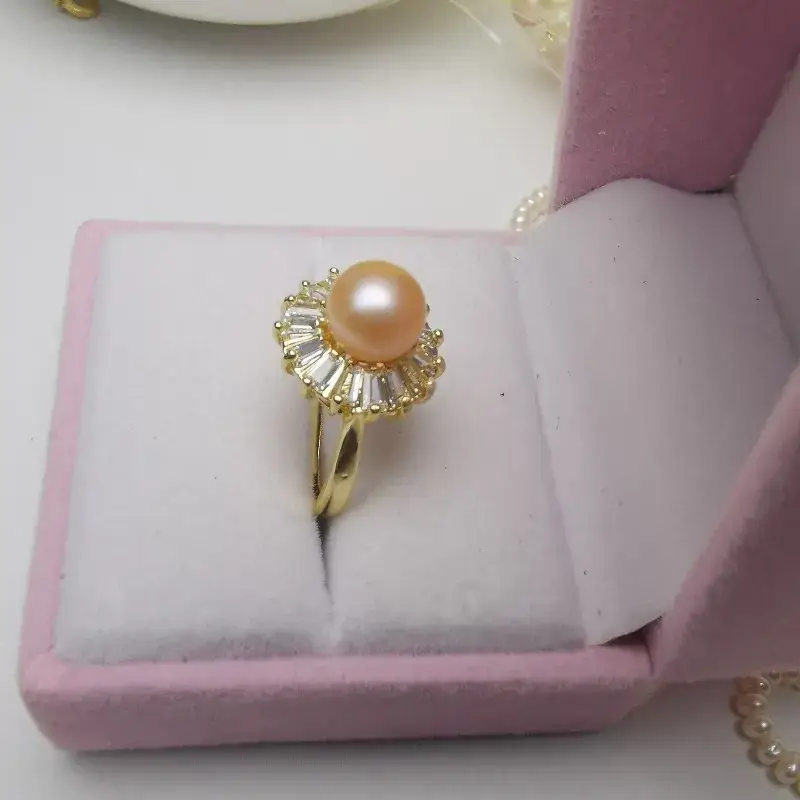Natural Pearl Ring with Gemstones Gold Plated - Image 2