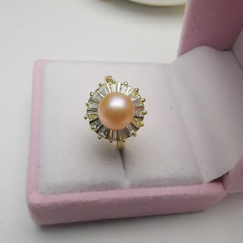 Natural Pearl Ring with Gemstones Gold Plated - Image 3